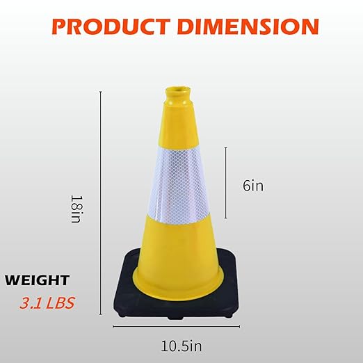 4 Pack 18 Inch Yellow PVC Safety Cones Black Base Stable, Perfect for Parking Practice, Driving School, Construction and Outdoor Sports (4, Yellow, 18 Inch)