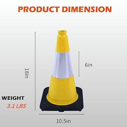 4 Pack 18 Inch Yellow PVC Safety Cones Black Base Stable, Perfect for Parking Practice, Driving School, Construction and Outdoor Sports (4, Yellow, 18 Inch)
