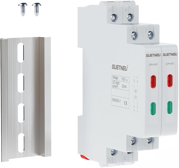 2Pcs C45 DIN Rail Mount Indicator Light, 2 LED Indicator Light, 110 VAC/DC Signal Lamp, with 80 mm DIN Rail & Screws, Ideal Light for Indicating Circuit Status, CE (Red, Green)