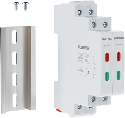 2Pcs C45 DIN Rail Mount Indicator Light, 2 LED Indicator Light, 110 VAC/DC Signal Lamp, with 80 mm DIN Rail & Screws, Ideal Light for Indicating Circuit Status, CE (Red, Green)