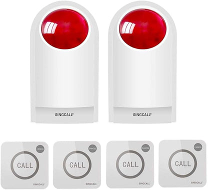 Strobe Siren Panic Alarm Button Siren Alarm with Light for Home Caring Loud Outdoor SOS Alert System 2 Red Flashing Siren and 4 Emergency Button for Store Hotel Jewelry Shop Security
