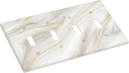 White Grey Gold Marble Simple Tiles Light Switch Covers Quad Toggle Electrical Faceplate 4 Gang Wall Plate Decorative Switch Plates for Bathroom Kitchen Decor
