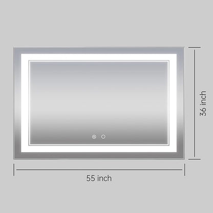 COOL2DAY LED Mirror for Bathroom,55x36 Inch Lighted Bathroom Vanity Mirror with Lights, Double Light Strips, 3 Colors, Shatter-Proof, Anti-Fog and Brightness Memory