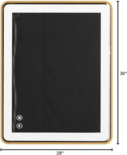 Niccy LED Bathroom Mirror, 40"x24" Rectangle Wall Mounted Vanity Mirrors with Metal Frame, Anti Fog Dimmable Smart Mirror for Bathroom/Bedroom/Livingroom/Entryway, (Horizontal or Vertical),Gold