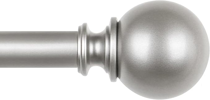 KAMANINA Long Curtain Rods for Windows 72 to 144 Inches, Silver Curtain Rod 32 to 144 Inches (2.6-12ft), 7/8 Inch Decorative Drapery Rods with Round Finials