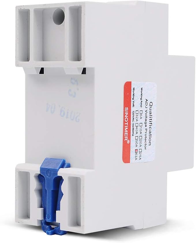 SVP916 SINOTIMER Dual LED Display 120VAC 80A Adjustable Voltage Surge Protector Relay with Limit Current Protection, Din Rail Installation in DB Home Usage (Green Display)