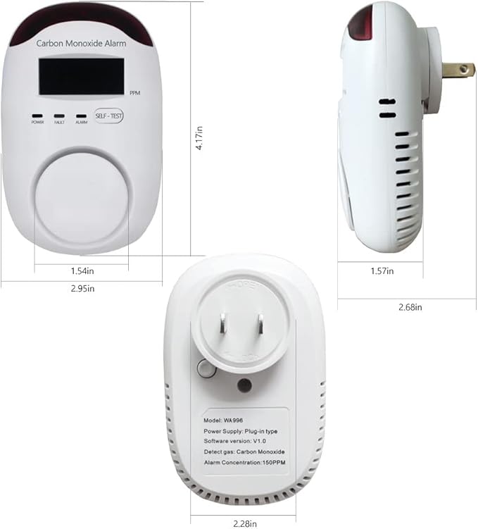 Plug-in Type Carbon Monoxide Alarm, CO Detector Monitor with LED Digital Display and Voice Alert for Home/Kitchen -1 Pack