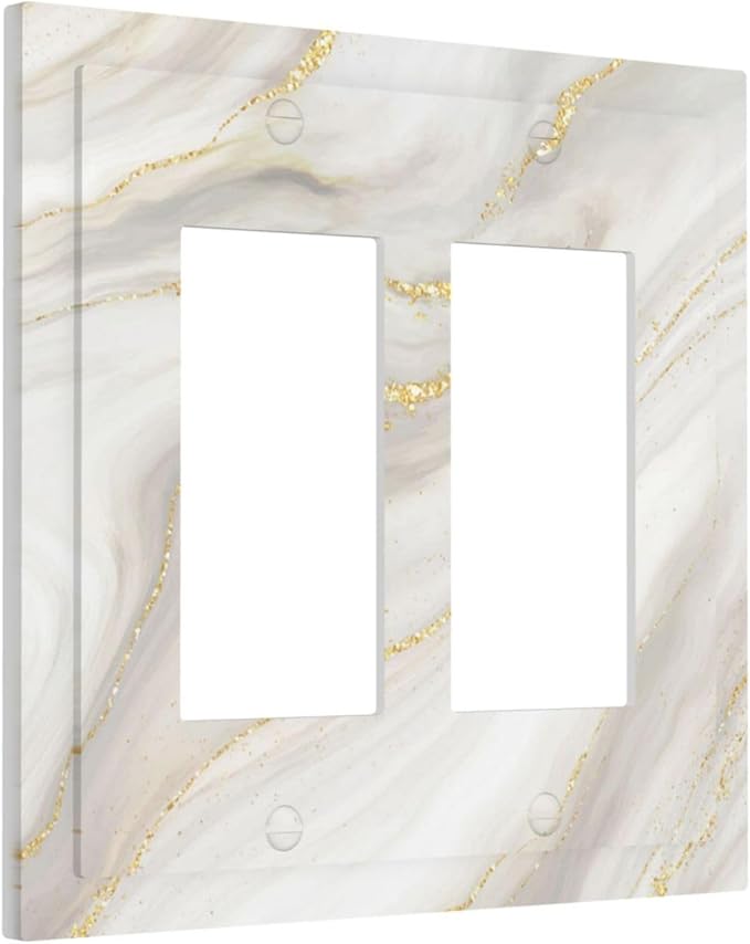 White Grey Gold Marble Simple Tiles Decorative Outlet Covers 2 Gang Double GFCI Rocker Electrical Wall Panels Light Switch Cover Plate for Bathroom Kitchen Decor