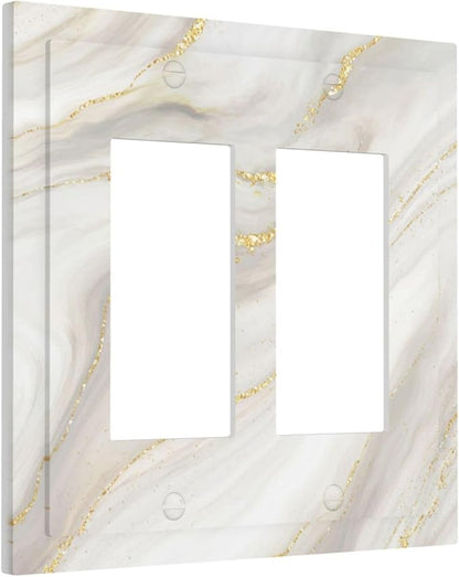 White Grey Gold Marble Simple Tiles Decorative Outlet Covers 2 Gang Double GFCI Rocker Electrical Wall Panels Light Switch Cover Plate for Bathroom Kitchen Decor