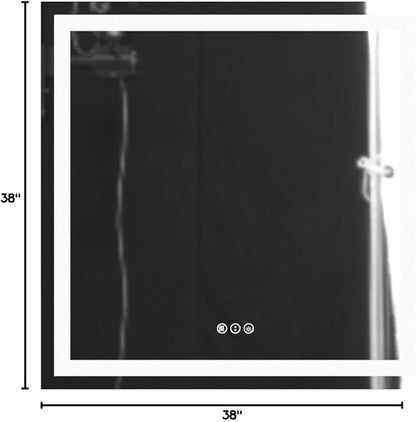 Amorho LED Bathroom Mirror, 38'' X38'' with Front and Backlit, Stepless Dimmable Wall Mirrors with Anti-Fog, Shatter-Proof, Memory, 3 Colors, Double LED Vanity Mirror