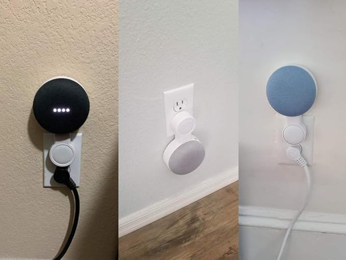 PEF Outlet Wall Mount Holder for Google Nest Mini and Google Home Mini, A Space-Saving Accessories with Cord Management for Google Mini Smart Speaker, No Messy Wires or Screws (2 Pack)