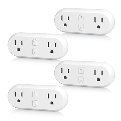 HBN Smart Plug 15A, WiFi&Bluetooth Outlet Extender Dual Socket Plugs Works with Alexa, Google Home Assistant, Remote Control with Timer Function, No Hub Required, ETL Certified, 2.4G WiFi Only, 4-Pack