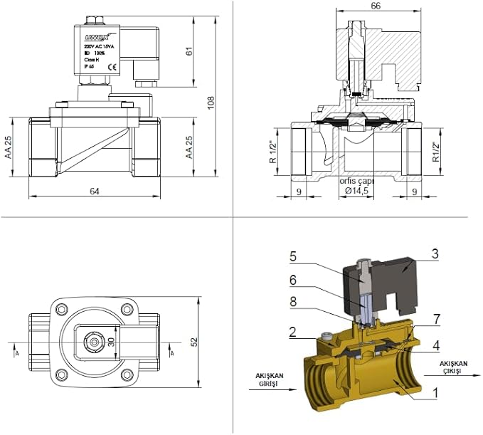 UNOX 1/2" NPT Solenoid Valve 220V AC, Brass Control Valve Normally Closed - 7-232 PSI Multi-Purpose Reliable Control Valve for Water, Air, and Gas - Solenoid Valves