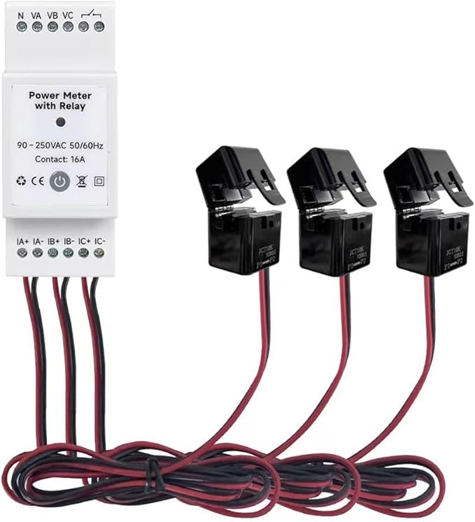 Smart 3‑Phase Din Rail Energy Meter With Clamps,Voltage And Current Monitor For Tuya App Control,Solar Power Consumption And Production Tracking,Overload Protection(80A)