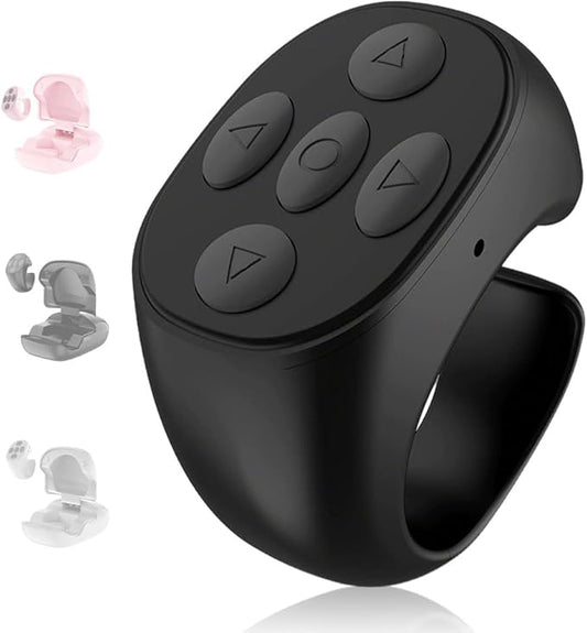 Fingertip Wireless Bluetooth Remote Control, 2026 New Bluetooth Ring Scroller Video Scrolling Ring Remote Control Page Turner (Black)