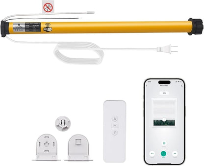 Smart Tuya WiFi Blinds Motor, AC100-240V Plug-in for 1.5"/38mm Shade Tubes, Compatible with Alexa/Google Home, APP & Timer Control, No Hub Required - Idea for Zebra, Roman, Roller Shades