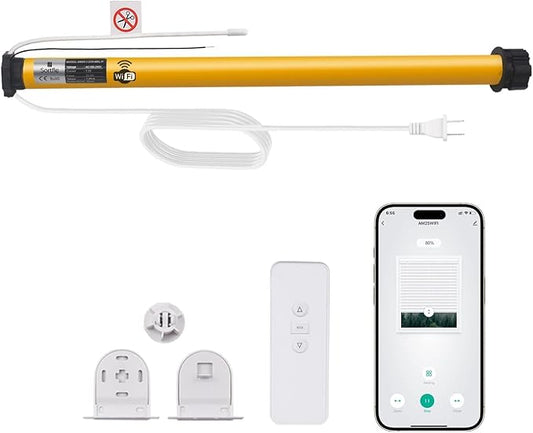 Smart Tuya WiFi Blinds Motor, AC100-240V Plug-in for 1.5"/38mm Shade Tubes, Compatible with Alexa/Google Home, APP & Timer Control, No Hub Required - Idea for Zebra, Roman, Roller Shades