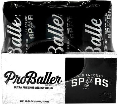 ProBaller Ultra Premium Energy Drink - Natural Clean NSF Certified Sport Drink with Amino Acids, Taurine, Biotin, Organic Agave, Vitamin B 12 Methylcobalamin, & Electrolytes - 15 Pack - Spurs Edition