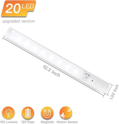 Under Cabinet Lighting,Wireless Led Closet Light Battery Powered Motion Sensor Light 21 LED Bulb Magnetic Stick-on Night Light Bar for Kitchen, Stairway, Wardrobe,Hallway - 2 Pack