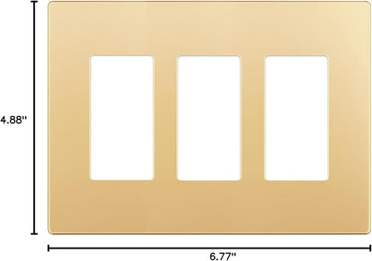 LIDER Matte Finish Decorator Switch Cover, Screwless Wall Plate, Mid-Size 3-Gang 4.88" x 6.77", Unbreakable Polycarbonate Thermoplastic, UL Listed, LSWP-33M-GD, Gold