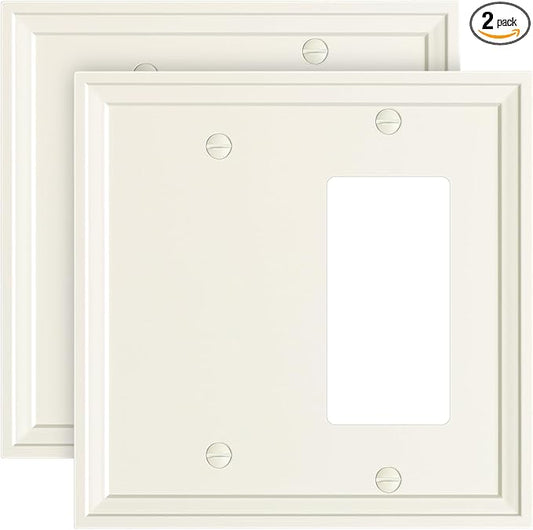 2-Pack Combo Blank/Decorator Light Switch Cover Plate, Light Almond Modern Decorative Electrical Outlet Covers, Bamboo Fiber Wall Switch Plates and Outlet Covers