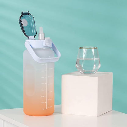Large Motivational Water Bottle with Straw Time Marker BPA Free for Sport and Fitness (Blue Orange, 64 Oz / Half Gallon)