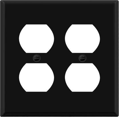ENERLITES Double Duplex Receptacle Metal Wall Plate, Corrosion Resistant, Standard Size 2-Gang 4.50" x 4.57", Powder Coated Stamped Steel, 7722-BM, Black Matte