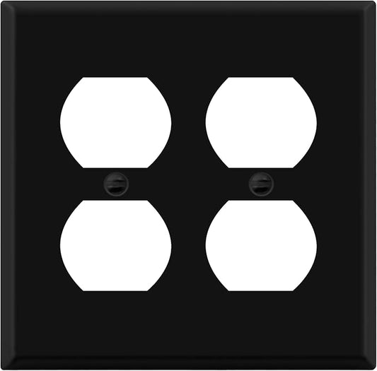 ENERLITES Double Duplex Receptacle Metal Wall Plate, Corrosion Resistant, Standard Size 2-Gang 4.50" x 4.57", Powder Coated Stamped Steel, 7722-BM, Black Matte