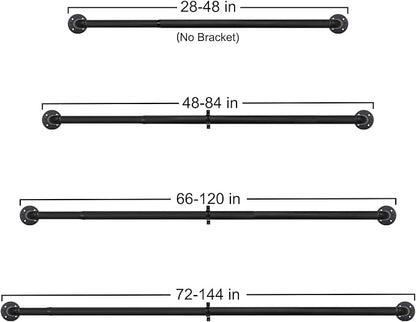 Refrze Curtain Rods for Windows 48 to 84 Inch, 1"Black Curtain Rod Industrial Wrap Around,Adjustable Heavy Duty Blackout Curtain Rods for Ceiling,Bedroom,Outdoor Patio