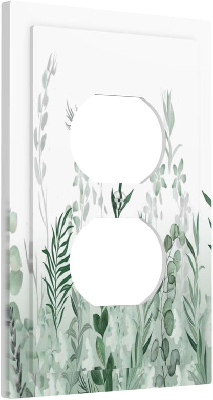 Watercolor Green Leaf Rustic Plant Eucalyptus Flowers Outlet Covers 1 Gang Duplex Light Switch Cover Decorative Switch Plates Electrical Receptacle Faceplate Wall Plate for Bed Room Living Room Decor