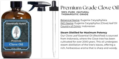 Essentially KateS Clove (Leaf) Oil 4 Fl Oz - Premium Grade Essential Oil for Hair Care, Home Diffusers, Skin, Aromatherapy, Massage and Garden Care - Steam Distilled. Part Used is Leaf.