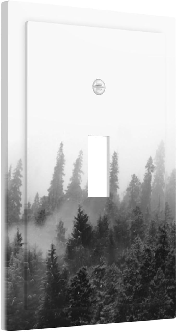 Decorative Light Switch Cover Fores Black White Landscape Misty Woods 1 Gang Single Toggle Device Electrical Faceplate Switchplates Decorator Outlet Wall Plate For Farmhouse Cabin Decor
