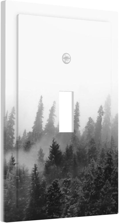 Decorative Light Switch Cover Fores Black White Landscape Misty Woods 1 Gang Single Toggle Device Electrical Faceplate Switchplates Decorator Outlet Wall Plate For Farmhouse Cabin Decor