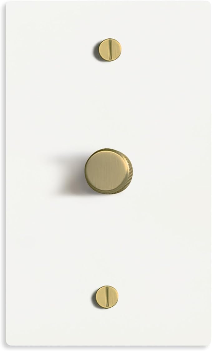 SELECT White Brass Dimmer Light Switch, 1 Way Rotary Dimmer, 1 Gang TRIAC/Leading Edge Dimmable LED Light Switch, 15A 120V AC with Brass Knob, Faceplate & Dimming Module, UL Listed