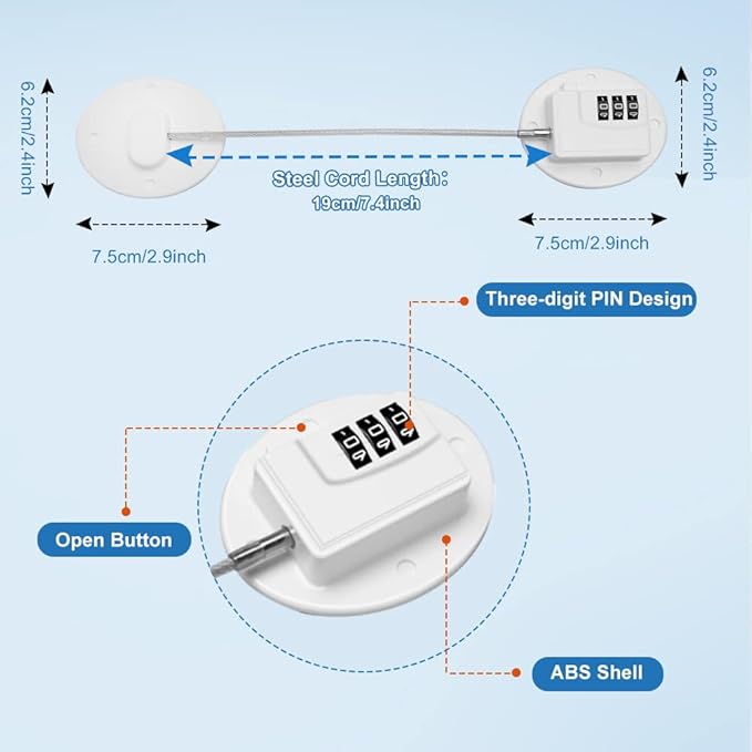 AOSITE Child Proof Fridge Lock, 2-Pack Keyless Digital Combination Lock | No-Drill Adhesive Safety Latches for Freezer & Refrigerator Doors, Prevent Kids Opening (White Refrigerator Lock Combination)