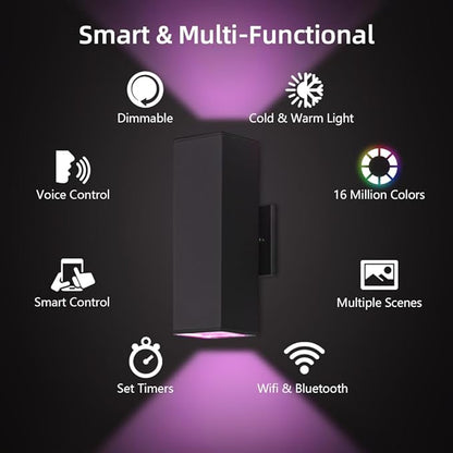KIZON Smart Outdoor Wall Lights RGBCW Color Changing, Modern Dusk to Dawn Outdoor Sconce Lights Up and Down Lighting, Exterior Light Fixture for House Porch Garage, Compatible with Alexa, ETL Listed