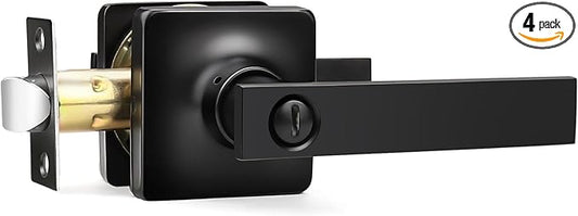 GOBEKOR 4 Pack Privacy Door Levers - Matte Black Interior Handles With Lock for Bedroom and Bathroom