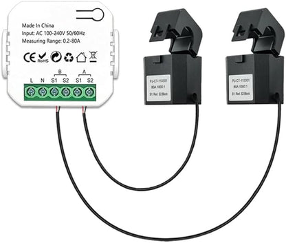 2 Channel Smart Energy Monitor with Tuya WiFi – Solar PV Power Meter, Bidirectional Electricity Usage Tracker, Real-Time Consumption & Production Monitoring, CT Sensors, Mobile App Control