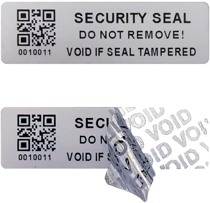 Tamper Evident Proof Barcode Stickers with Individual Serial Number Security Warranty Void Sticker,Sealing Label for Package(150pcs 2x0.6 inches,Matte Silver)