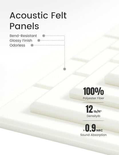 Felt Bulletin Board Tiles Large 48" x 36" Cork Board Alternative-12 Pack with 70 Adhesive Tabs, Thick Slat Wall Panels for Office Decor, Push Pin Board Wall Organizer Alternative-Milky White