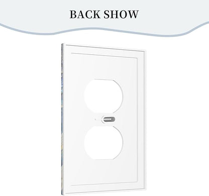 Decorative Outlet Covers Blue White Flower Gold Line Cloud 1 Gang Duplex Light Switch Cover Plate Unique Wall Plates for Electrical Outlets Switch Plate Covers for Bedroom Home Decor