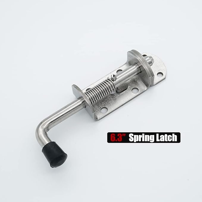 JQK Spring Loaded Barrel Bolt Latch, Heavy Duty 304 Stainless Steel Thickened 3mm Door Lock, 6.3 Inch Brushed Finished, HSB410-P2