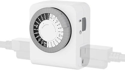 BN-LINK Outlet Timer with 2 Grounded Outlets, Mechanical Light Timer for Electrical Outlet Indoor, 24-Hour 3-Prong for Lamp,Indoor Lighting,Fan and Christmas Light (1 Pack-3Prong(Dual Outlet))