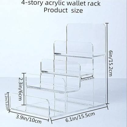 Acrylic Wallet Display Stand Purse Handbag Organizer, Clear Jewelry Riser Display Stand Purse Display Rack, Acrylic Display Shelf for Cosmetic Perfume Jewelry Sunglasses Handbag (4 Tier)
