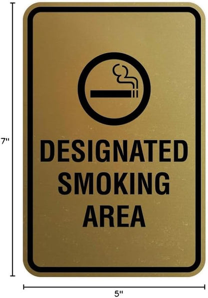 Signs ByLITA Portrait Round Designated Smoking Area Sign with Adhesive Tape, Mounts On Any Surface, Weather Resistant, Indoor/Outdoor Use (Brushed Gold) - Medium 2 Pack
