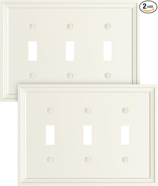 2-Pack Triple Toggle Light Switch Cover Plate, Light Almond Decorative Switch Plate Covers, Natural Bamboo Fiber 3 Gang Wall Plate, Corrosion Resistant