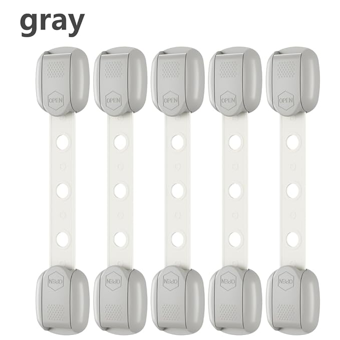 Child Safety Strap Locks (10 Pack) Baby Locks for Cabinets and Drawers, Toilet, Fridge & More. Adhesive Pads. Easy Installation, No Drilling Required, White/Gray (White, 10 pcs (Pack of 1))