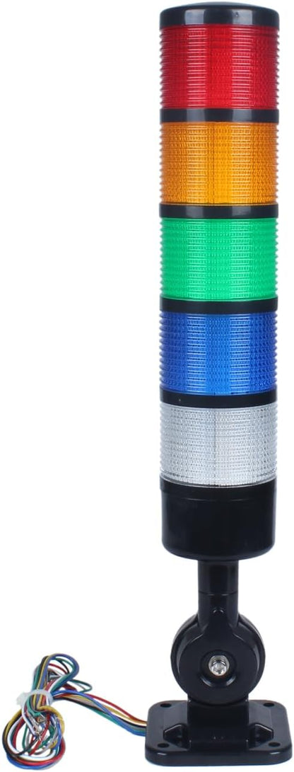Led Signal Tower Stack Lights, Industrial Signal Warning Lights, Column Tower Lamp with Rotatable Base, Steady/Flashing Switchable,12V 24V DC(5-Layer, with Buzzer) Black