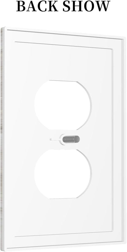 Outlet Covers Rustic Vintage White Wood Grain 1 Gang Duplex Wall Plate Decorative Switch Plates Electrical Receptacle Faceplate Light Switch Cover for Farmhouse Home Decor