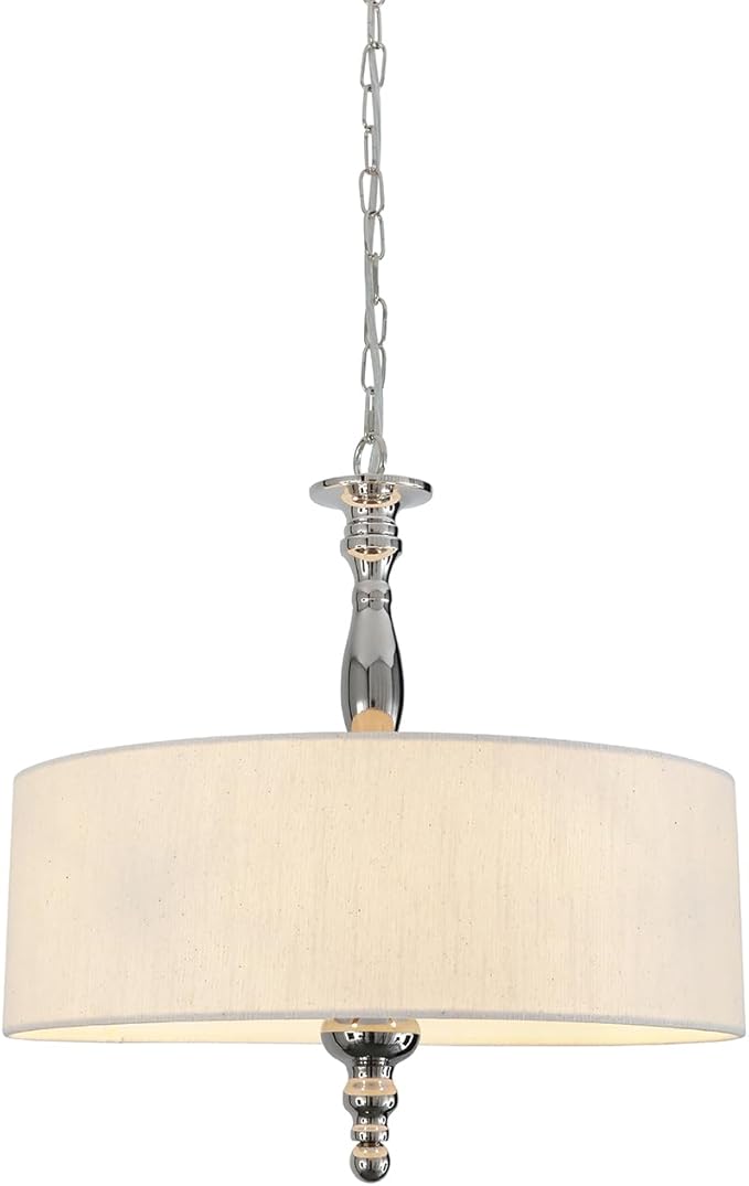 4-Light Drum Chandeliers, Drum Pendant Light Fixture Beige Linen Fabric Shade, Kitchen Chandeliers Over Table,Adjustable Hanging Light Fixture for Dining Room,Brushed Nickel